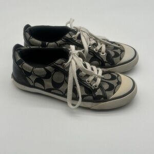 Coach Barrett Womens Sneaker Shoes Gray Black Canvas Signature Logo Lace Up 5B